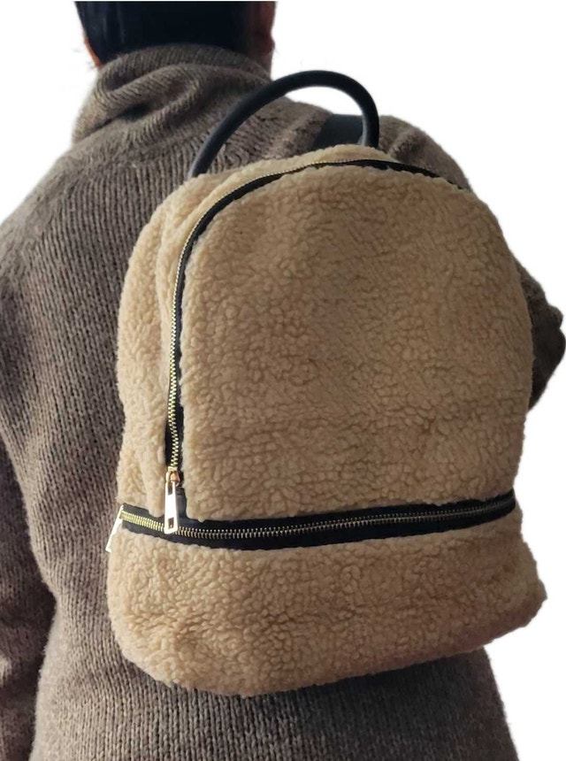 Luxury Sherpa Mini Backpack - Trendy Faux Fur Borg Daypack for W - photo 3
