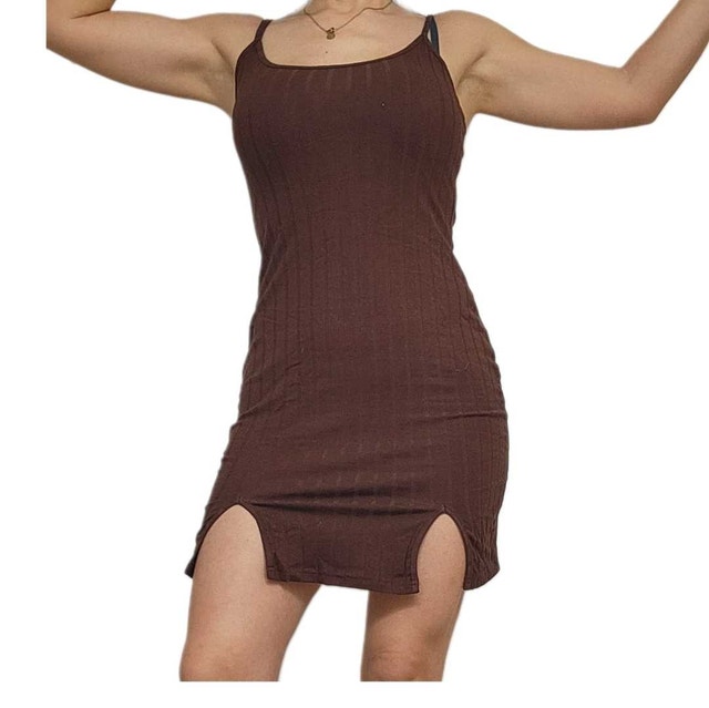 Women's Brown Cotton Dress - Shein XS