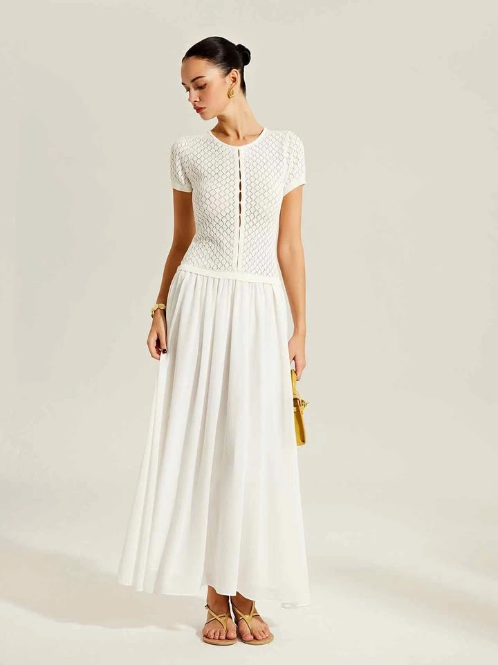 Commense NWT MEDIUM White Sheer Panel Knit Maxi Dress