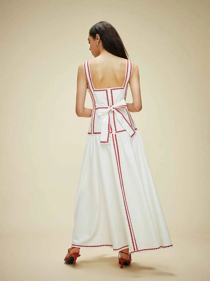 Commense NWT Medium White Maxi Dress with red hearts embroidery - photo 2