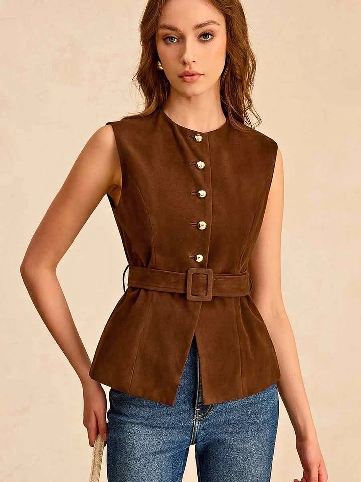Commense NWT Medium Suede Brown Vest with Belt