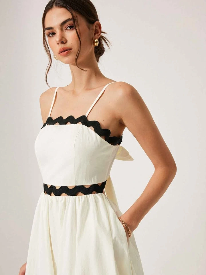 Commense NWT Small White Scalloped Maxi Dress Tie Back - photo 2