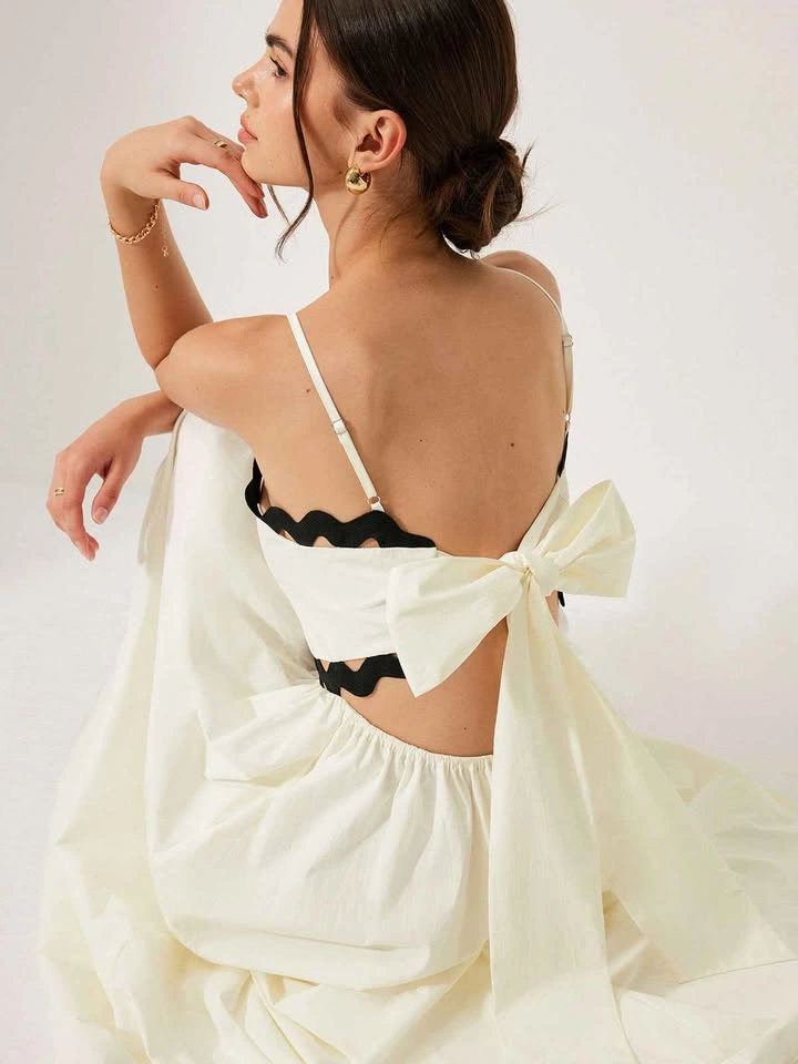 Commense NWT Small White Scalloped Maxi Dress Tie Back - photo 3