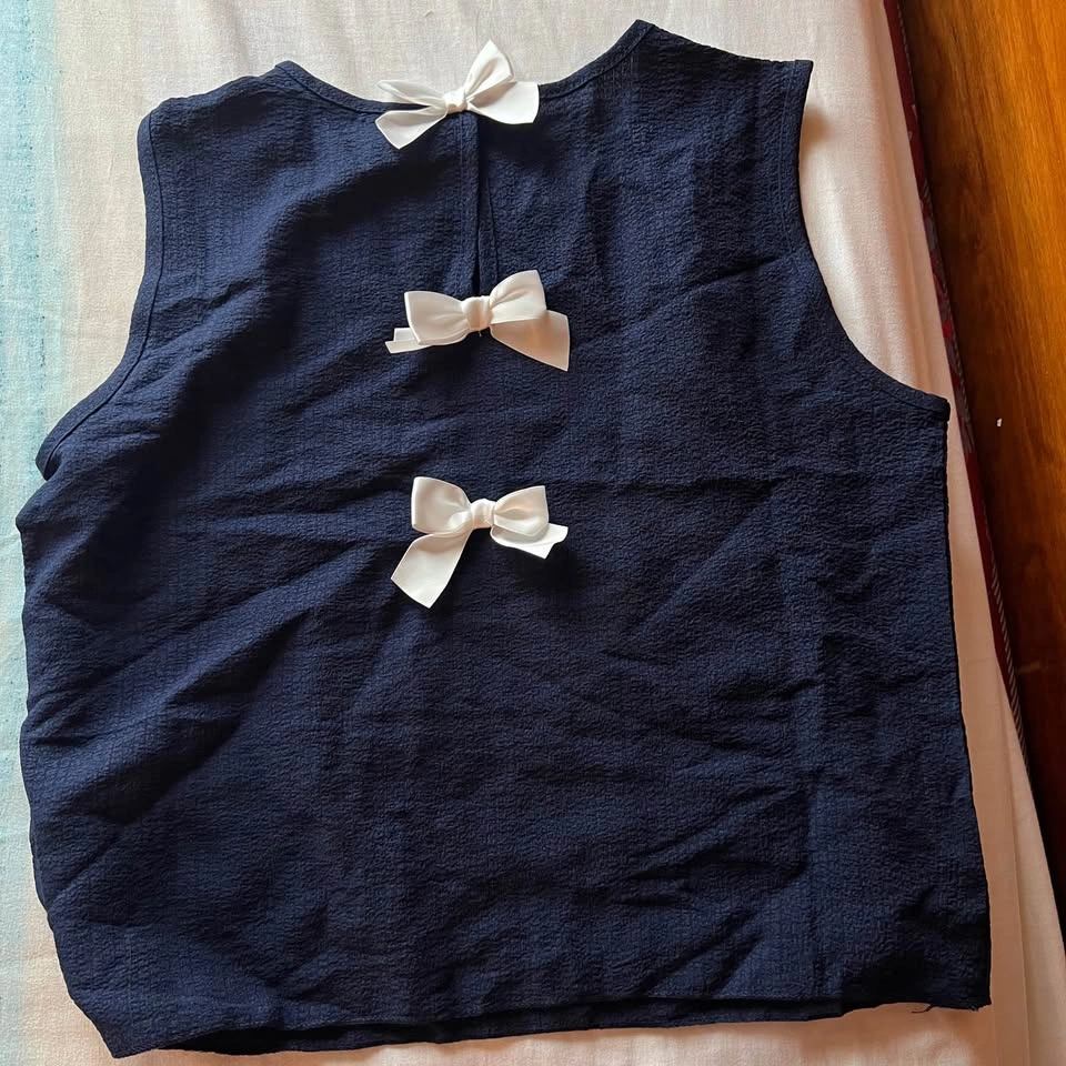 Navy Blue Top and Shorts Set with Bows - photo 3
