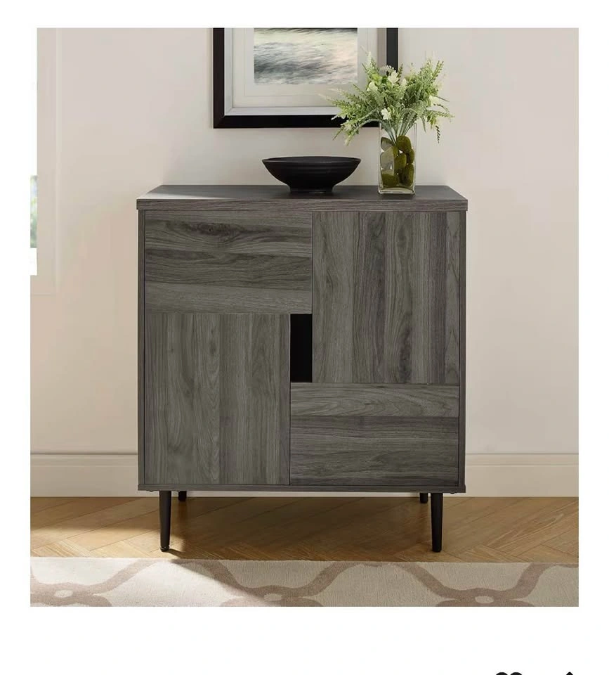 Modern Dark Grey Wood Grain Accent Storage Bar Cabinet - photo 2