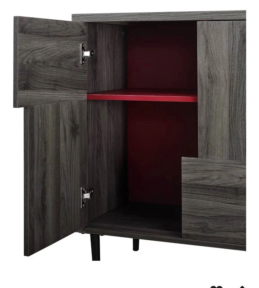Modern Dark Grey Wood Grain Accent Storage Bar Cabinet - photo 5