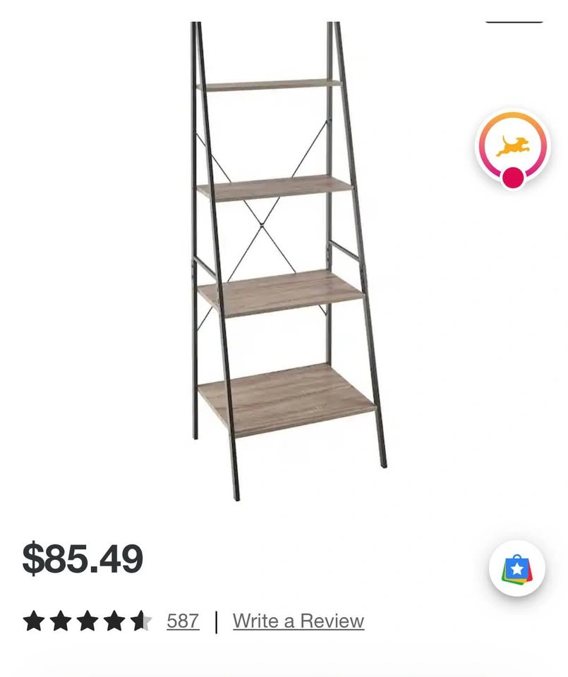 4-Tier Ladder Bookshelf Black Metal Wood Look - photo 4