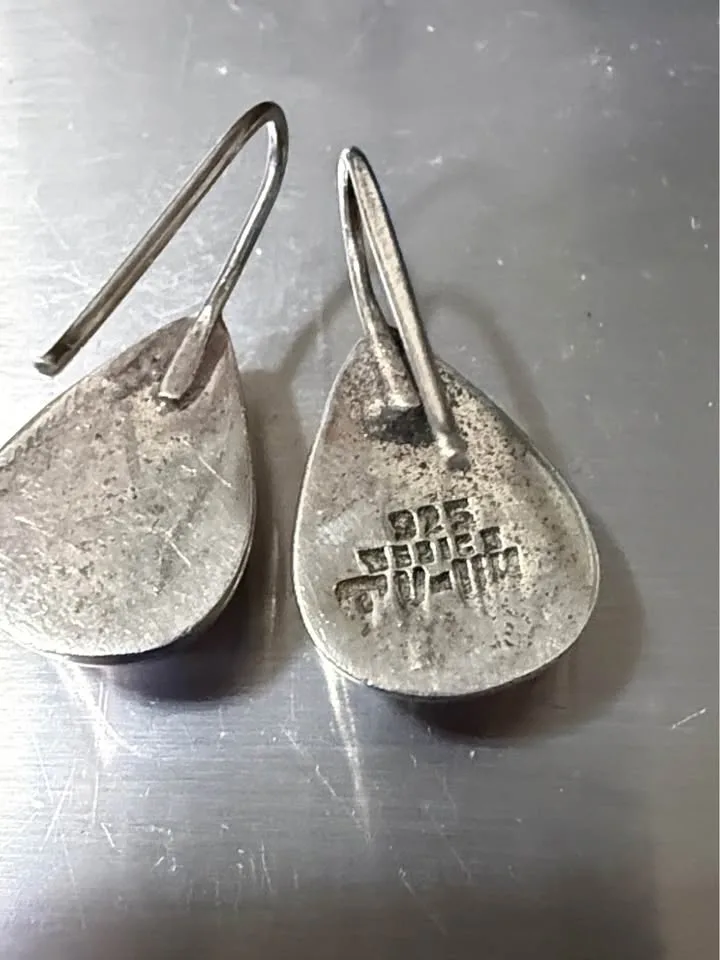 Vintage Teardrop Sterling Silver & Onyx Earrings - photo 3