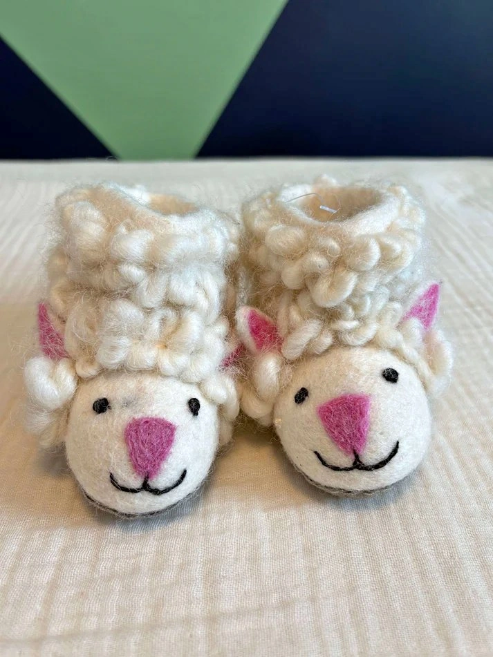 Wooly Sheep Baby Slippers Size 21 (5.5 Infant) Handmade