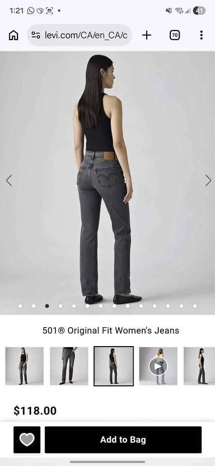 Levi's 501 Original Straight Leg Jeans, 28, New without tags