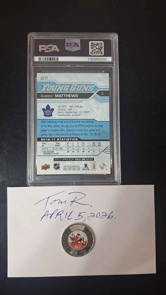 NHL Auston Matthews Young Guns Rookie Card PSA 8 - photo 2