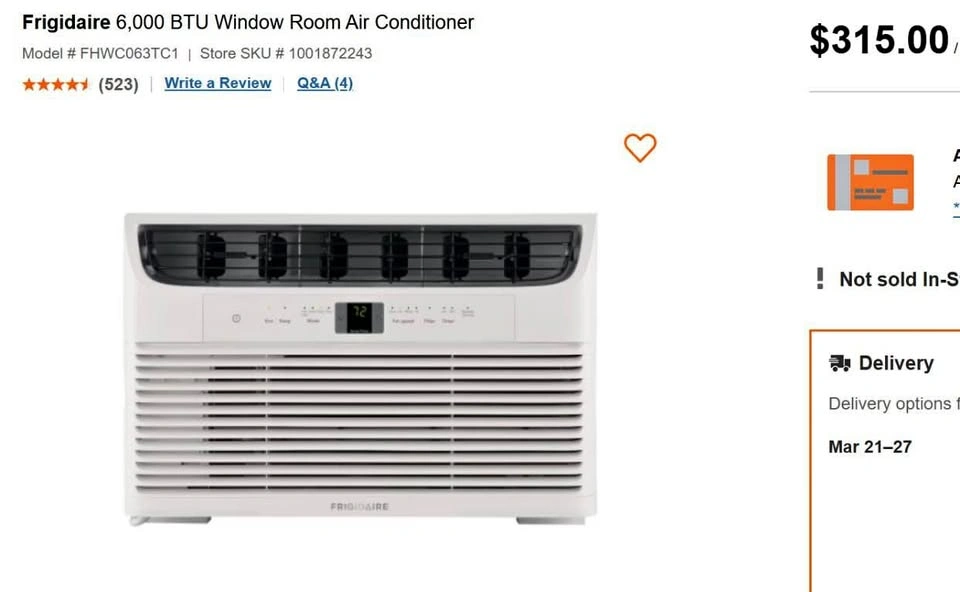 Frigidaire 6,000 BTU Window AC (FHWC063TC1)