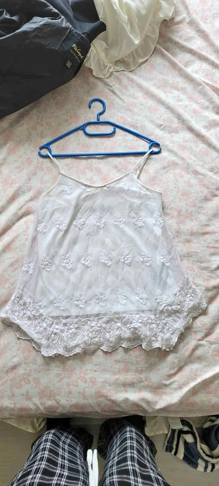 White floral cami with lace bottom size M