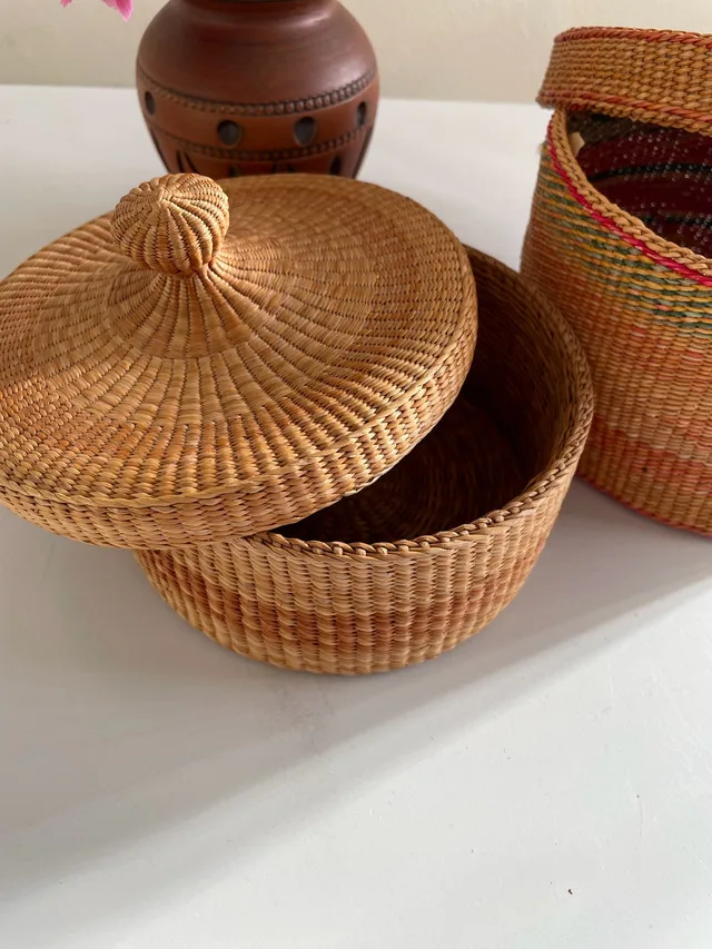 Vintage Hand Woven Basket Pair image indicator(2)