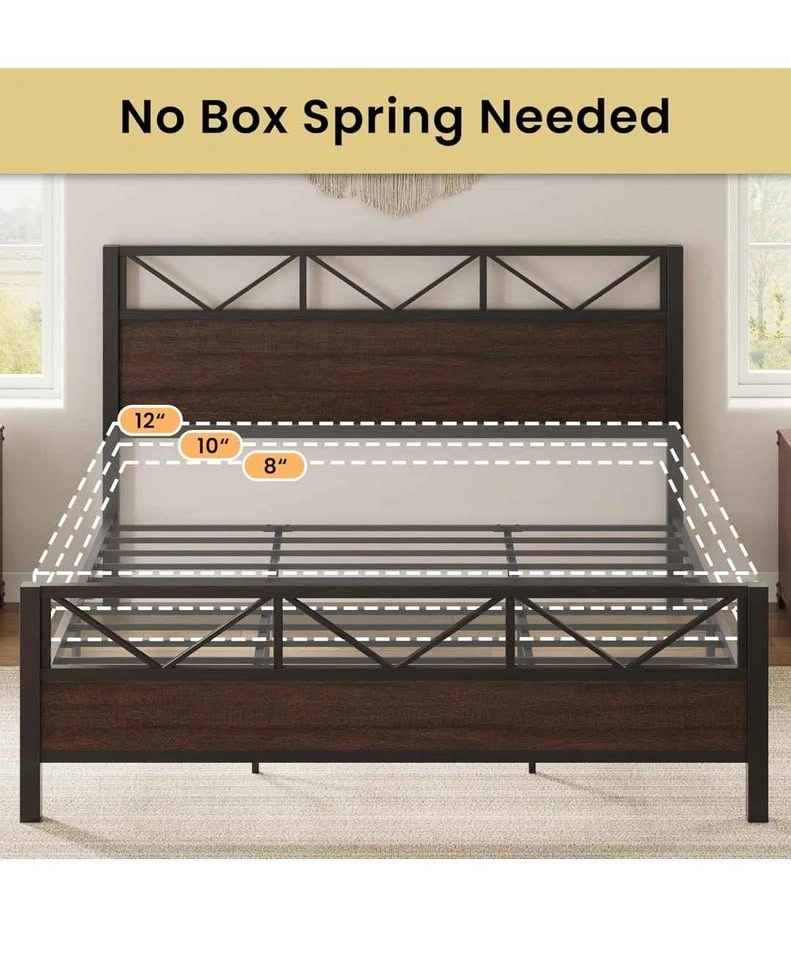 LIKIMIO California King Bed Frame, Tall Industrial Headboard - photo 3