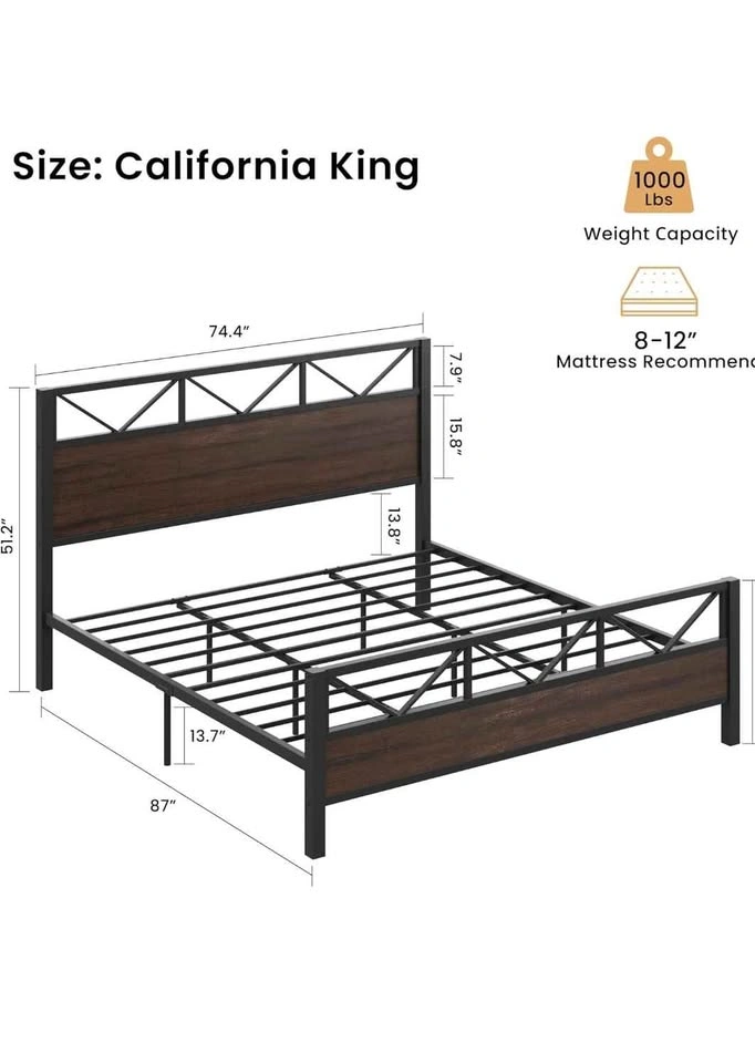 LIKIMIO California King Bed Frame, Tall Industrial Headboard - photo 4