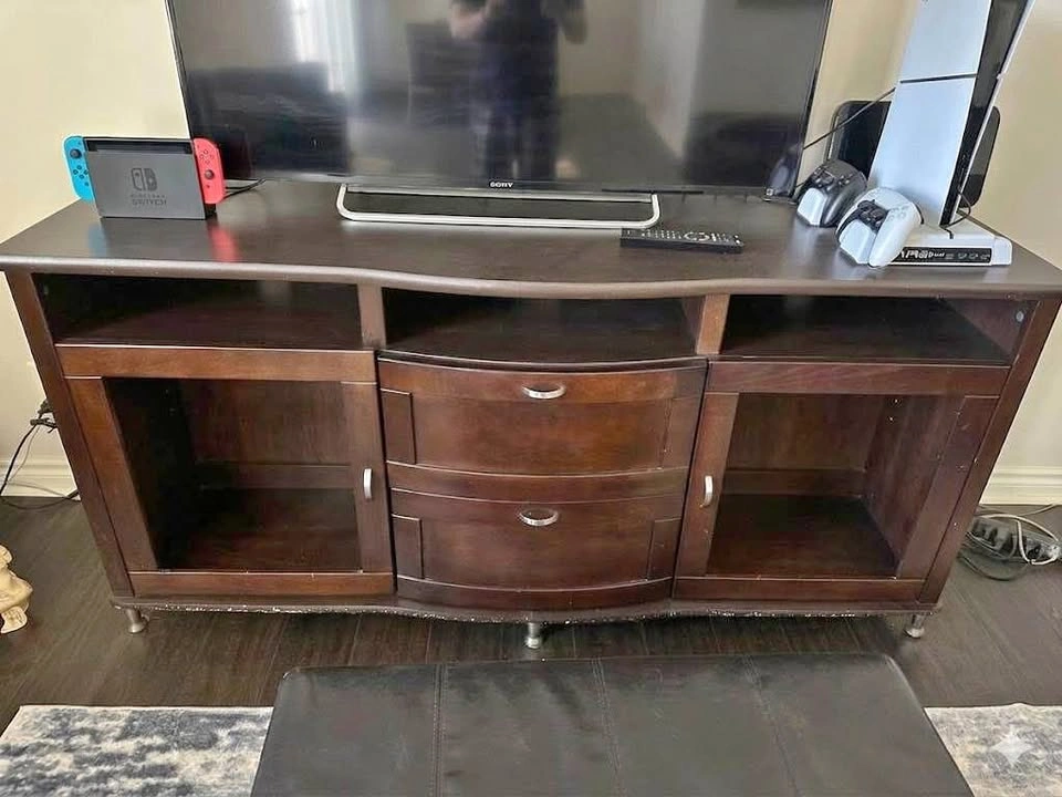 Dark Wood TV Stand Media Console SOLID WOOD
