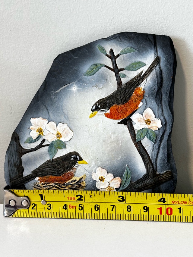 Hand Painted Stone Art with Birds and Flowers Robin Pair decor - photo 2