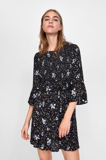 Zara Floral Black and White Dress size M