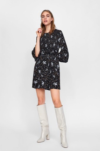 Zara Floral Black and White Dress size M - photo 2