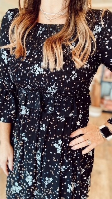 Zara Floral Black and White Dress size M - photo 3