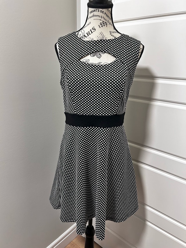 Monteau Black and White Polka Dot Dress Size L