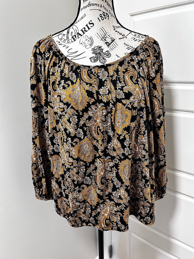 Michael Kors Black and Gold Paisley Blouse Size L