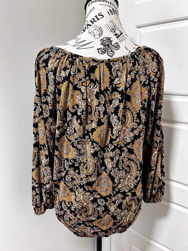 Michael Kors Black and Gold Paisley Blouse Size L - photo 3