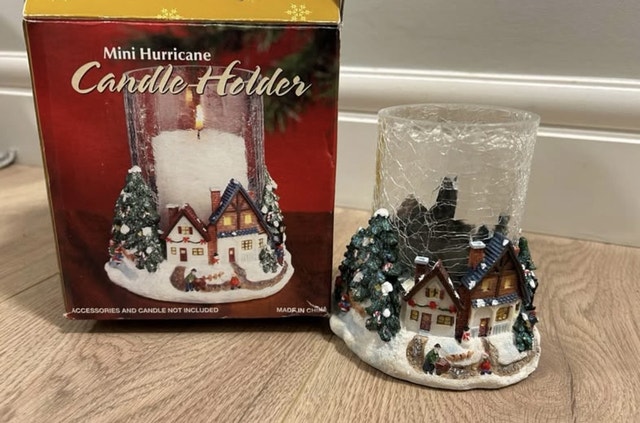 Christmas Hurricane Candle Holder Crackled Glass