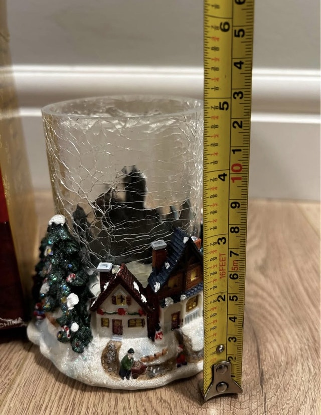 Christmas Hurricane Candle Holder Crackled Glass - photo 2