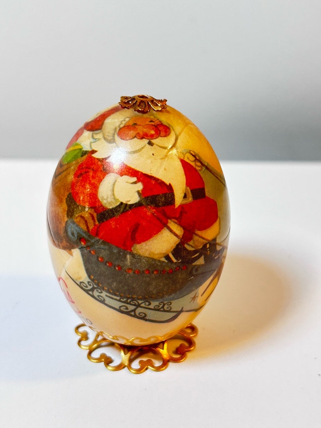 Vintage Hand-Painted Wooden Christmas Egg Ornament “Merry Christ