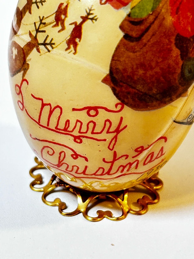 Vintage Hand-Painted Wooden Christmas Egg Ornament “Merry Christ - photo 4