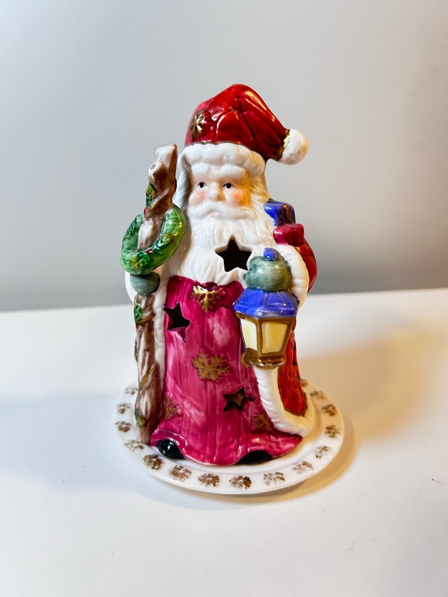 Ceramic Santa Claus Candle Holder with Star Cutouts – Christmas