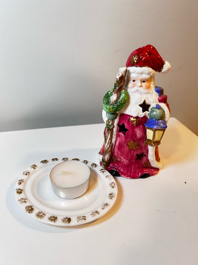 Ceramic Santa Claus Candle Holder with Star Cutouts – Christmas - photo 2