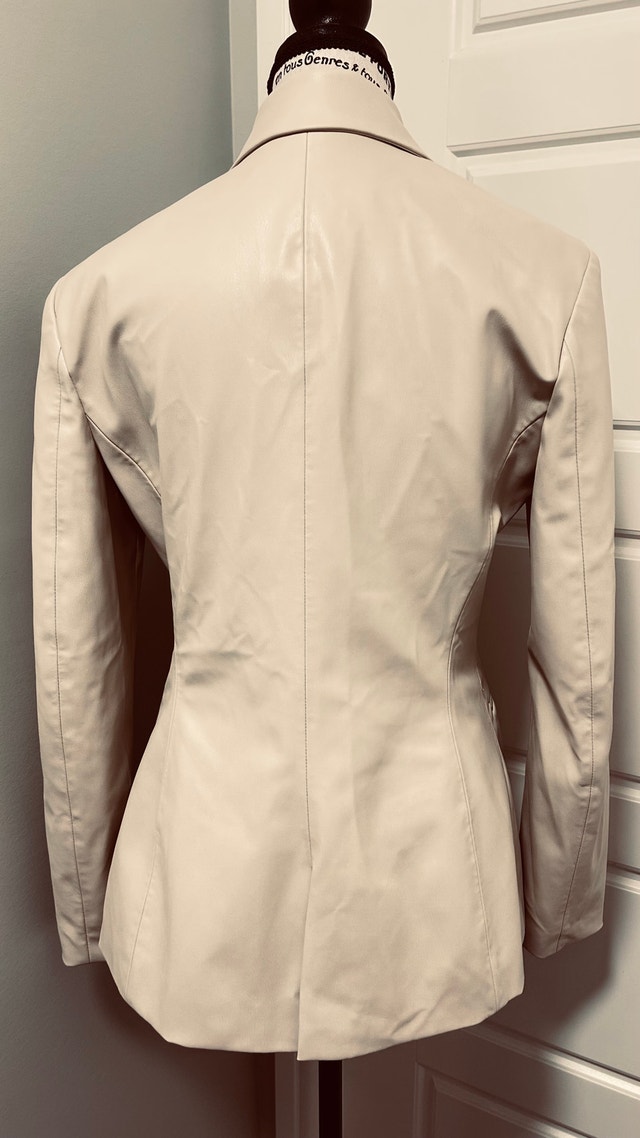 ZARA Cream Faux Leather Blazer Women Size M Double-Breasted - photo 2