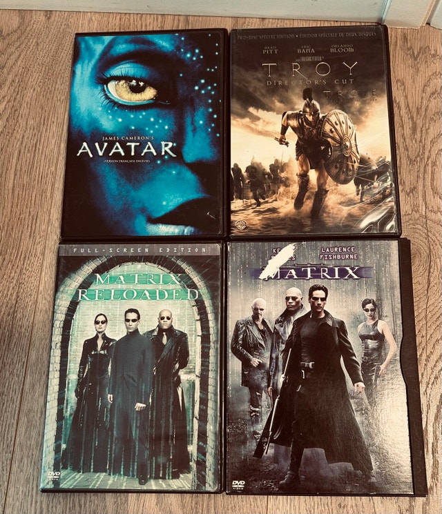 DVD Movies: Avatar, Troy Director's Cut, The Matrix, Matrix Relo