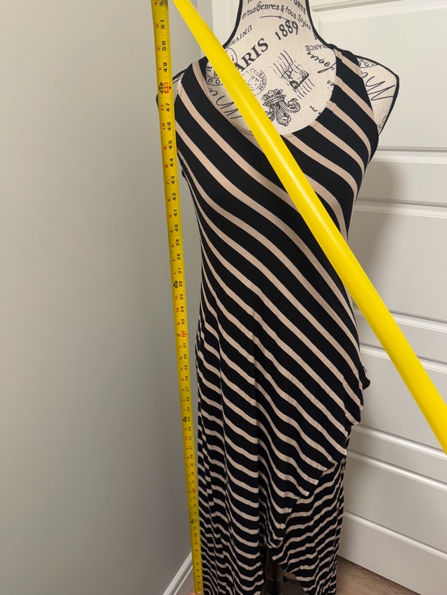 Venus Maxi Dress Striped Tan Black Criss Cross Open Back - photo 3