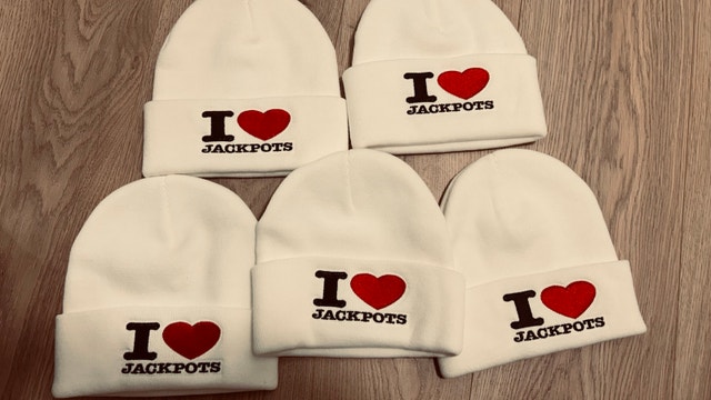 Stylish "I Love Jackpots" White Knit Beanie