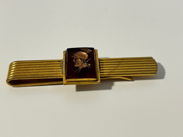 Vintage Gold Tone Red Intaglio Lucite Roman Warrior Tie