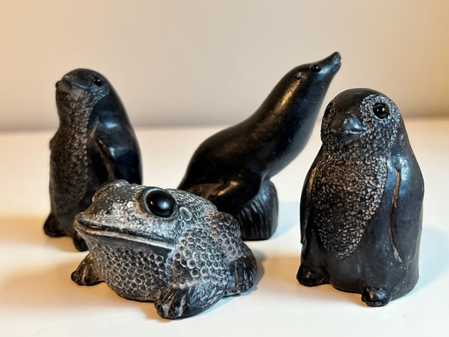 Wolf Carved Sculptures Vintage Hand Soap Stone Lot of 4