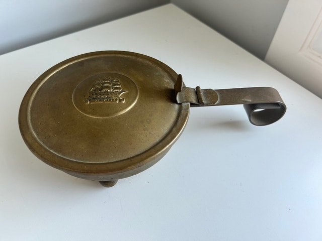 Vintage Peerage Brass Hot Pan Bed Warmer with Ship Motif