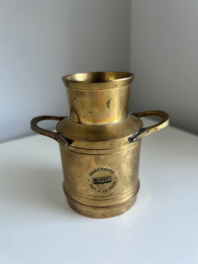 Vintage Miniature Brass Milk Jar Handles Paperweight Vase