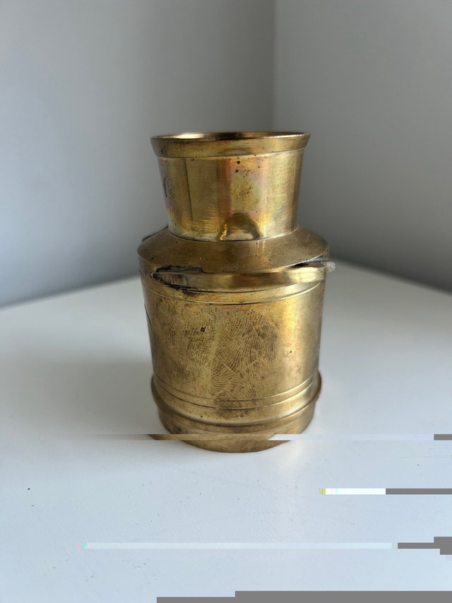 Vintage Miniature Brass Milk Jar Handles Paperweight Vase - photo 2