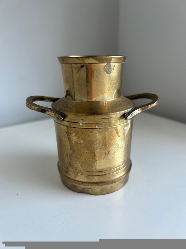 Vintage Miniature Brass Milk Jar Handles Paperweight Vase - photo 3