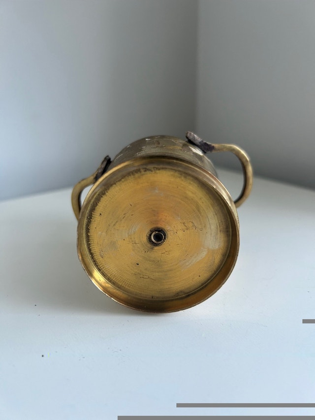 Vintage Miniature Brass Milk Jar Handles Paperweight Vase - photo 4