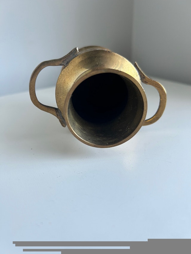 Vintage Miniature Brass Milk Jar Handles Paperweight Vase - photo 5
