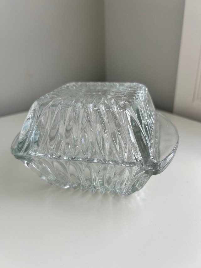 Vintage Glass Square Trinket Box w/ Lid