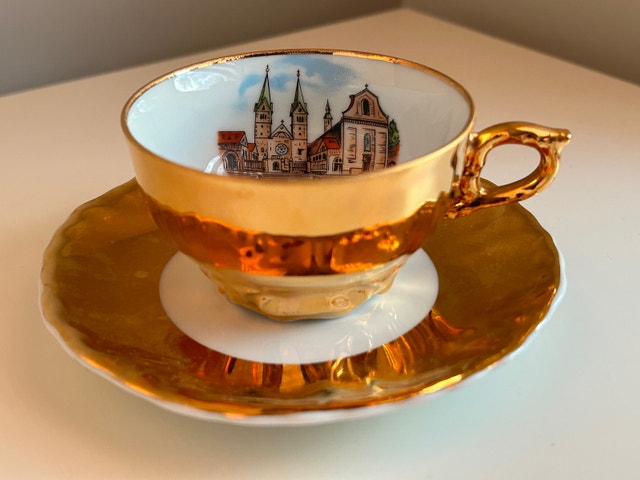 Ceramic Werl I W. Basilika -Germany Gold coffee Cup Saucer