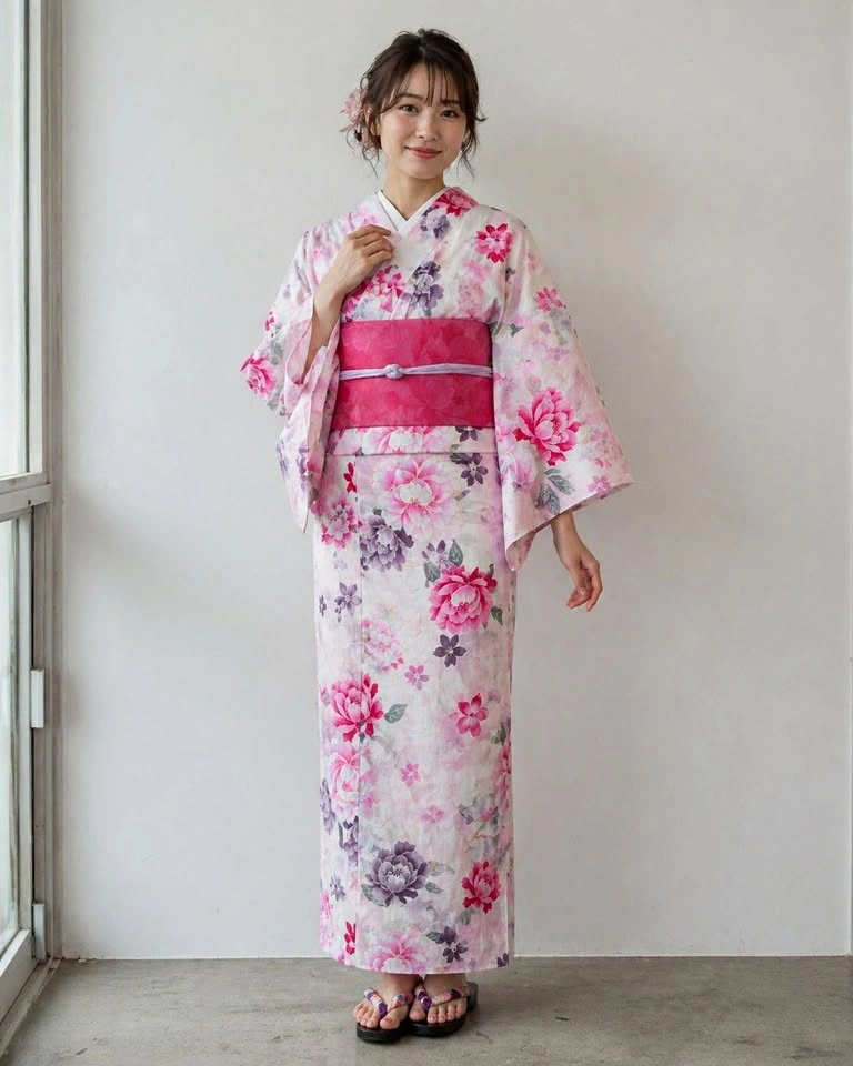 BRAND NEW Japanese Pink Floral Yukata/Kimono Set