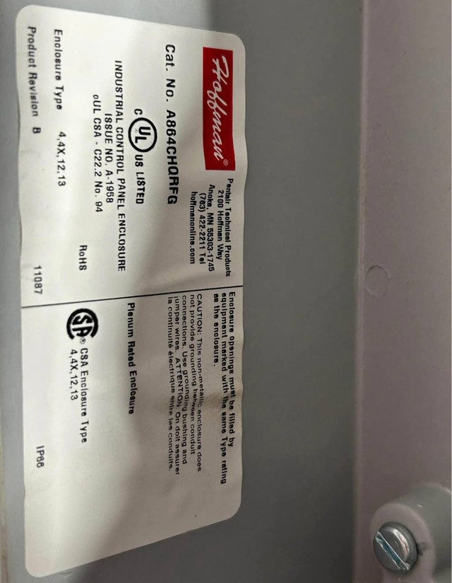 Hoffman Industrial Control Box A864CHQRFG Type 4/4X/12/13 - photo 2